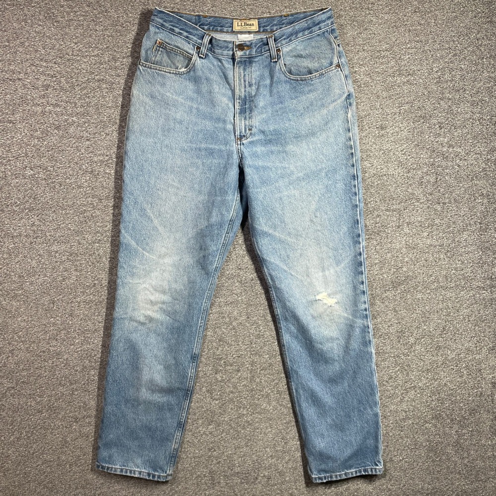 LL Bean Classic Fit Light Wash Denim Jeans Mens 34x32 Straight Leg 100% Cotton